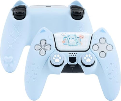 GeekShare Cute Cat Paw PS5 Controller Skin Set Anti-Slip Silicone Protective Cover Skin Case for PS5 Wireless Controller with 2 Thumb Grip Caps and 1 Sticker (Blue) - color: Blue