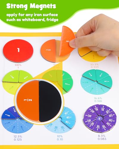 D-FantiX Large Magnetic Fraction Book, Magnetic Fraction Tiles & Fraction Circles Set with Dry Erase Activity Card, Montessori Fraction Manipulatives Learning Toys for Kids