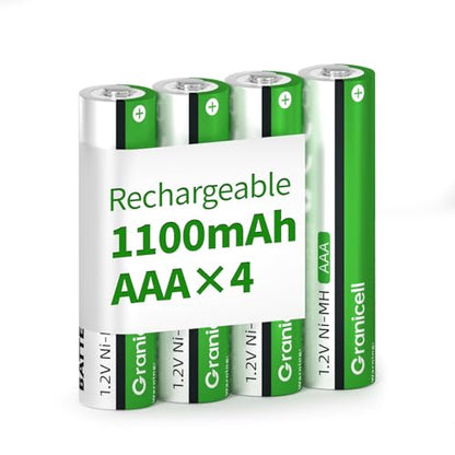Granicell AAA Rechargeable Batteries 1100 mAh High Capacity 1300 Cycle,1.2V NiMH Low Self Discharge Triple AAA Battery,4 Pack - style: AAA-4