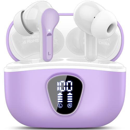 Wireless Earbuds, Bluetooth 5.4 Headphones HiFi Stereo, Bluetooth Earbuds with ENC Noise Cancelling Mic, IP7 Waterproof in Ear Earphones, 48H, LED Display Ear buds for Pad Workout Sports, Purple - color: Purple