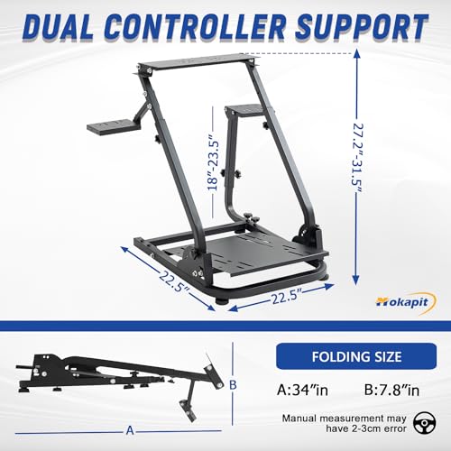 Mokapit Racing Wheel Stand Fit for Logitech/Thrustmaster/PXN G25 G27 G29 G920 T300RS T500RS Foldable Adjustable Steering Wheel Stand without Steering Wheel Pedal Handbrake