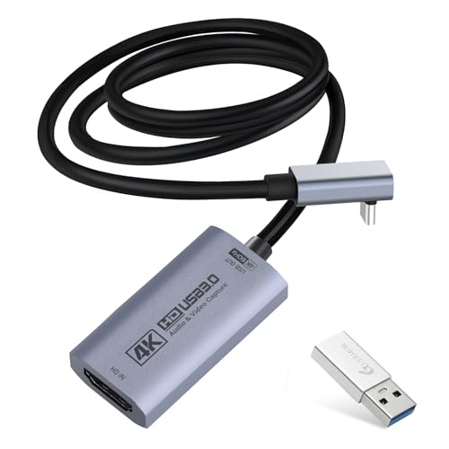 Guermok 4K@60FPS Video Capture Card, L-Shaped USBC, 3.3ft, 2K@144FPS USB3.0 HDMI to USB C/A Capture Card for Streaming, Works with iPad/MacOS/PC, Quest3, OBS, PS5/4, Switch2/1, Xbox/Camera - color: Silver, size: 1m Upward-Angled