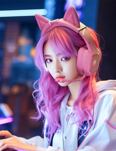ZIUMIER Pink Wired Gaming Headset with Detachable Cat Ears | Noise Canceling Microphone, LED Light, 50mm Driver, 3.5mm Audio Jack, Compatible with PS4 PS5 Xbox Series X|S Xbox One PC