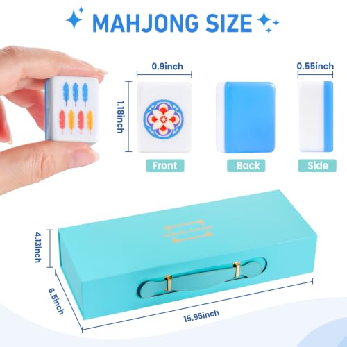 Blue American Mahjong Tile Set, 168 Premium Melamine Tiles | Gift-Ready Set with Storage Bag, Dice, Chips & Accessories for Family Game Nights, Parties, Travel and Vacations - color: Blue