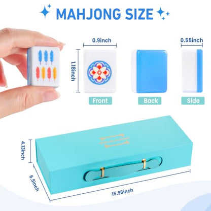 Blue American Mahjong Tile Set, 168 Premium Melamine Tiles | Gift-Ready Set with Storage Bag, Dice, Chips & Accessories for Family Game Nights, Parties, Travel and Vacations - color: Blue