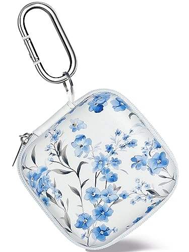 Earbud Case Headphone Organizer Ear Bud Case Portable EVA Carrying Box Storage Bag with Carabiner for AirPods Beats Bose Galaxy Buds 4/3/FE Data Cable Storage (Blue Flower) - color: Blue Flower