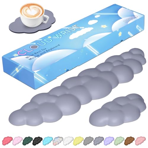 JIKIOU Upgrade Leather Cloud Wrist Rest for Keyboard and Mouse & Cup Pad | Wish Gift-Cute Cloud Shape, Comfortable and don’t Irritate to Skin, Non-Slip PU Base,Soft Memory Foam filled for Pain Relief - color: 09slate Blue