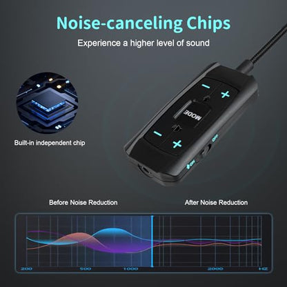 USB Sound Card Virtual 7.1 Surround Sound USB to 3.5mm Jack Audio Adapter Cable External Sound Card for PC/PS4/PS5/Mac/Gaming Headset, with Mute/Volume Control, 6.5ft, Audio Control Box, Plug and Play