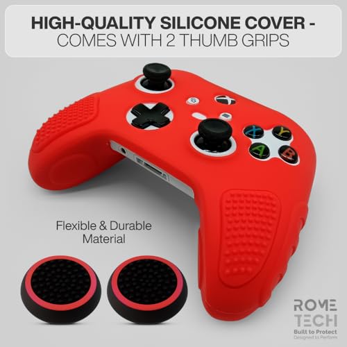 for Xbox Controller Series X/S (2024/2023) Silicone Protective Cover, Soft Skin Xbox Controller Accessories, Anti-Slip Cover with 2 Joystick Caps (Red) - color: Red