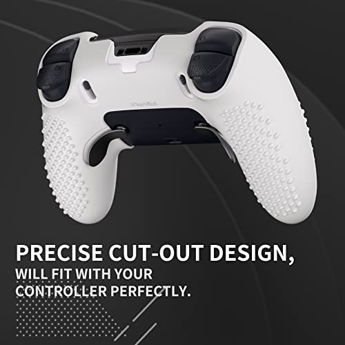 PlayVital 3D Studded Edition Anti-Slip Silicone Cover Case for ps5 Edge Controller, Soft Rubber Protector Skin for ps5 Edge Wireless Controller with 6 Thumb Grip Caps - White - color: White