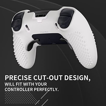 PlayVital 3D Studded Edition Anti-Slip Silicone Cover Case for ps5 Edge Controller, Soft Rubber Protector Skin for ps5 Edge Wireless Controller with 6 Thumb Grip Caps - White - color: White