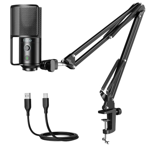 FIFINE T669PRO1 USB Podcast Microphone for Recording, Vocal, Streaming | Condenser Microphone Kit with Boom Arm Stand, 16MM Large Diaphragm, Mute Button, for Singing, YouTube Gaming - color: Solid Black, size: T669PRO1