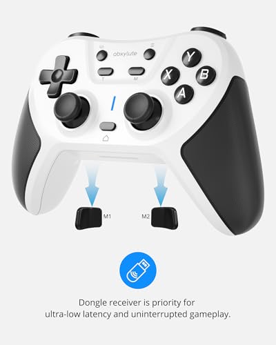 abxylute C5P Wireless Gaming Controller for PC/Switch/iOS/Android/PS3/PS4/Steam/MAC, 2.4 GHz Hall Effect Stick & Trigger Turbo-Remappable Back Buttons Rubberized Grip Console Layout Gamepad Vibration - color: White & Black