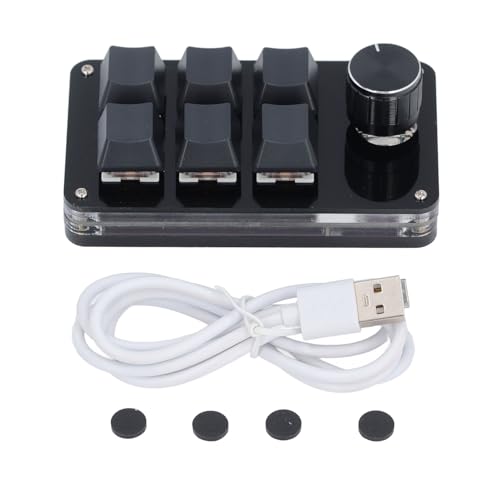 USB Mini Keypad Macro Pad Mini Mechanical Keyboard 6 Keys 1 Knob Custom Shortcut Keys One Handed Plug and Play Red Switch USB C for Gaming Office Media
