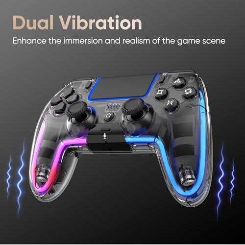 BETMI Wireless Controller for PS5, Pro/Slim/MAC/Steam Deck/PC, Hall Effect Joysticks,Dual Vibration, Marco/Turbo, 3.5mm Audio Jack, 6-Axis Gyro, Mute, Bluetooth LED Gamepad with Speaker(9 Colors Single & Dual-Color LED, L Pink R Cyan, Transparent)