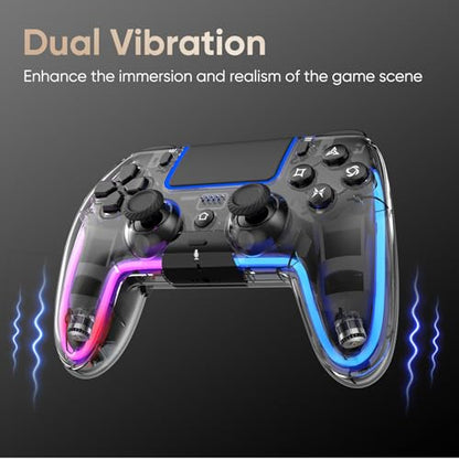 BETMI Wireless Controller for PS5, Pro/Slim/MAC/Steam Deck/PC, Hall Effect Joysticks,Dual Vibration, Marco/Turbo, 3.5mm Audio Jack, 6-Axis Gyro, Mute, Bluetooth LED Gamepad with Speaker(9 Colors Single & Dual-Color LED, L Pink R Cyan, Transparent)