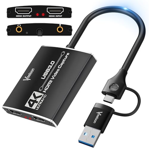 Audio Video Capture Card for Broadcasting,4K HDMI to USB C Capture Card with USB A 3.0 Adapter,1080P 60FPS, Work with iPad Mac OS Windows, Camera/Xbox/PS5/PC/OBS/DVDs,DSLR for Streaming