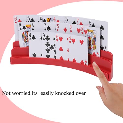 Three-Layer Design Playing Cards Holders，Playing Card Holder for Kids Adults Hands Free Card Holder for Family Card Game Nights Poker Parties - color: Red(2pack)