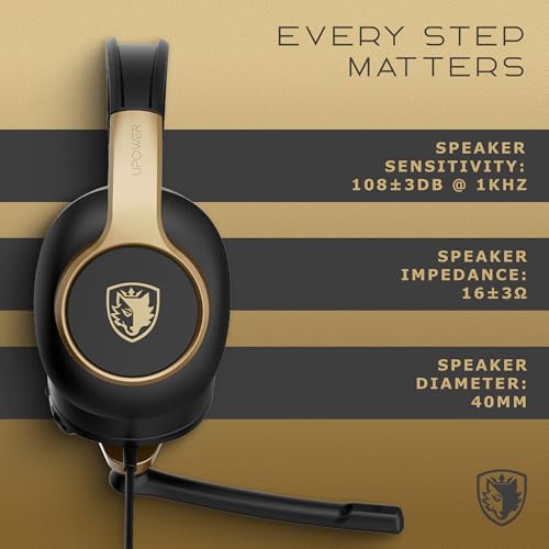 Sades Upower SA-703 Wired Gaming Headset with 40mm Drivers, Omni-Directional Mic, Lightweight Comfort, 3.5mm Dual Plug – Multi-Platform (Gold) - color: Grey