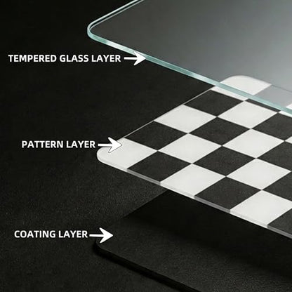 XVX Tempered Glass Gaming Mouse Pad - Ultra-Smooth Micro-Etched Hard Surface for Esports & FPS Games, 16.14"×12.20" Large Checkerboard Mousepad, Durable & Easy to Clean for Gamers/Designers - color: Black