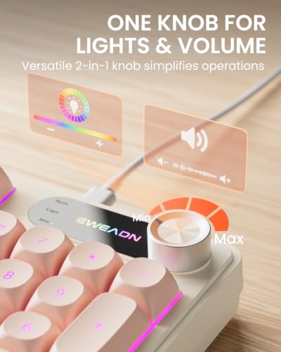 EWEADN Wired Keyboard and Mouse Combo with Detachable Wrist Rest, Quiet Ergonomic Keyboard Mouse Set with Multimedia Knob, RGB Backlit, Double-Shot Keycaps Natural Typing for Laptop, PC - Peach - color: Peach