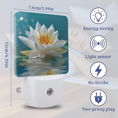 Beautiful White Lotus Flower Night Light Plug-into Wall, Nightlight with Dusk to Dawn Sensor, Energy Efficient Lamp for Bedroom/Bathroom/Kitchen/Hallway/Stairs - color: Beautiful White Lotus Flower