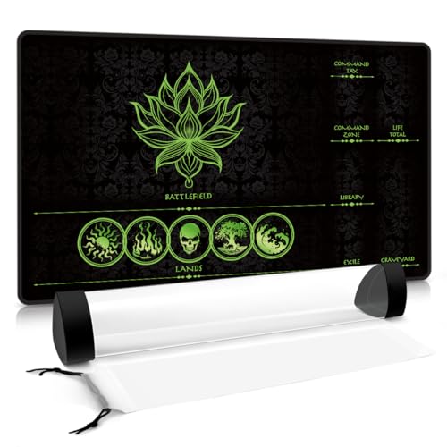 MTG Playmat with Zones – Lotus Sketch Green 24x14 Card Game Mat for Magic The Gathering, Stitched Edge, Non-Slip Rubber Base with Prismatic Playmat Tube – Lotus Green Zone - color: Lotus Green Zone