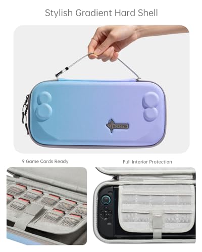 UYIYE Carrying Case for Nintendo Switch 2 2025, 7.9 Inch Hard Shell Protective Travel Case, Shockproof Portable Storage Bag with 9 Game Card Slots, Soft Plush Lining & Console Lift Strap,Blue&Purple - color: NS2-Blue Purple