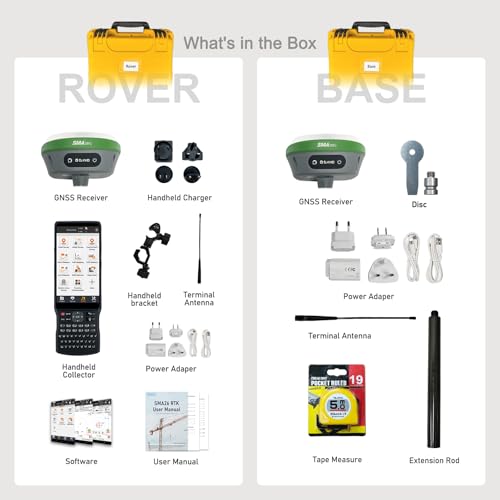 SMA26 Pro RTK GNSS Surveying Equipment, Rover & Base with Collector, Drone Base Station, 4G BT IMU CORS NOAA, 15 km UHF, No Subscription Fee, GPS for Land Surveying & Engineering - style: SMA26 Pro Rover&Base