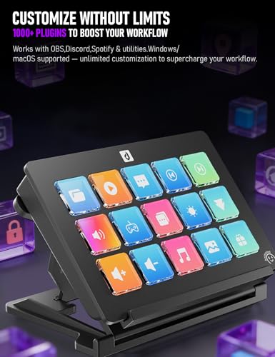 Stream Control Deck Macro Pad15 Keys Programmable Keypad RGB Macro Keyboard Stream Controller with 3-Step Adjustable Stand 500+Plugins&200+ Icons Wired Shortcut Keyboard for Streamers/Gamers/Designers - color: Black V293