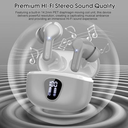 Wireless Earbuds, Bluetooth 5.4 Headphones HiFi Stereo, Bluetooth Earbuds with ENC Noise Cancelling Mic, IP7 Waterproof in Ear Earphones, 48H, LED Display Ear buds for Pad Workout Sports, Grey - color: Grey