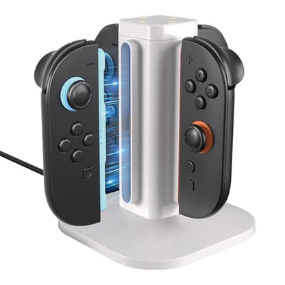 afbptek Switch 2 Joy Con Charging Station, LED Indicator, 4 Joycon Controller Charger Dock, USB Powered for Nintendo Switch2 JoyCon L/R, White - color: White
