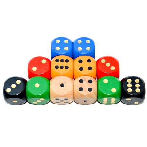 SmartDealsPro Random Color Large 1 1/5" Round Edge Wooden Dice (6 Colors 12 Pieces) - color: 6 Colors 12 Pieces