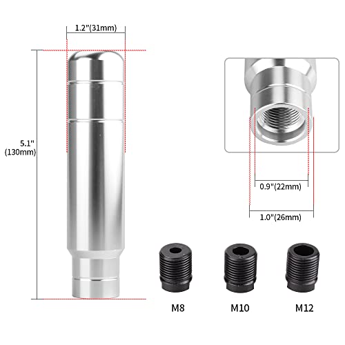 BARTOO Aluminum Weighted Manual Shift knobs, Long Stick Shift Knob Gear Shifter Knobs, Car Accessories Lever Cover Head Universal Shifter Knobs with 3 Threaded Adapters (Silver) - color: Silver
