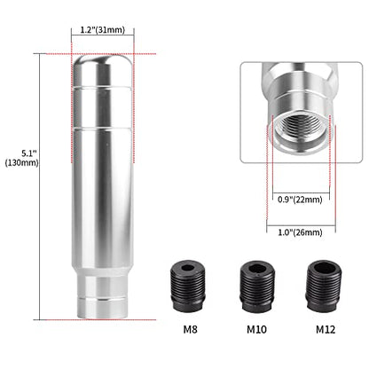 BARTOO Aluminum Weighted Manual Shift knobs, Long Stick Shift Knob Gear Shifter Knobs, Car Accessories Lever Cover Head Universal Shifter Knobs with 3 Threaded Adapters (Silver) - color: Silver
