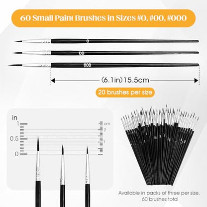 60 PCS Fine Detail Paint Brushes Set, #0#00#000 Small Paint Brushes | for Miniatures, Acrylics & Watercolor, Ultra Thin Paint Brush for Model Crafts, Touch up & Paint by Numbers