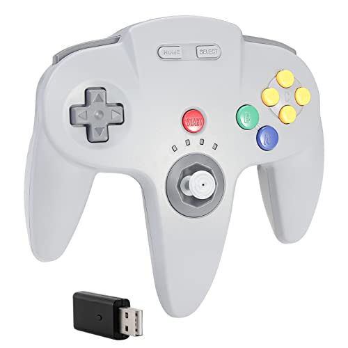 Wireless 2.4 GHz USB N64 Controller Made for Switch 1 & 2 Console (Gray) | (Built-in Vibration) (Rechargeable) (3D Analog Stick) (Plug & Play), Compatible with Switch Online, Windows PC, macOS - color: Wireless Gray
