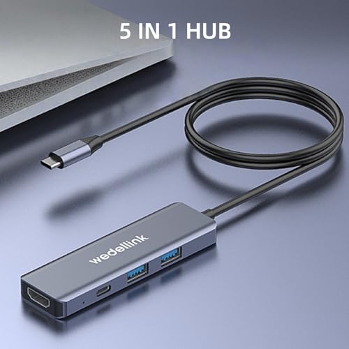 USB C Hub 5-in-1 Docking Station Portable HDMI 4K 30Hz with 100W PD Fast Charging, USB-C & USB-A 10Gbps, Travel-Friendly for Dell HP MacBook Air/Pro, iPad, Surface, Samsung Galaxy