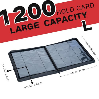 1200+ Pockets Trading Card Binder, 12-Pocket Card Ablum Compatible with MTG,Sports Cards & Other Standard Size Trading Card (RED) - color: Card Binder 12 Pocket Navy Red