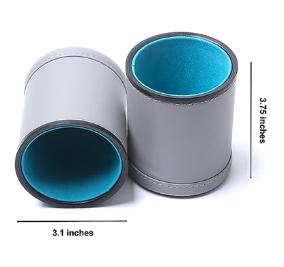 5 Pack PU Leather Dice Cups Felt Lining Quiet Shaker with 30 Dot Dice for Bar Party Yahtzee Farkle Dice Games, Grey - color: Grey