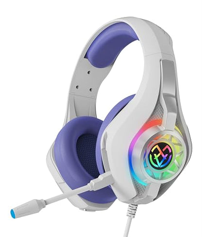 Tatybo Gaming Headset for PS5 PC, Noise Canceling Mic, RGB, Purple | Over Ear, Deep Bass Stereo Sound for FPS, Battle Royale, Lightweight for Xbox, PS4, Mobile, Nintendo, 3.5mm Devices - color: Purple