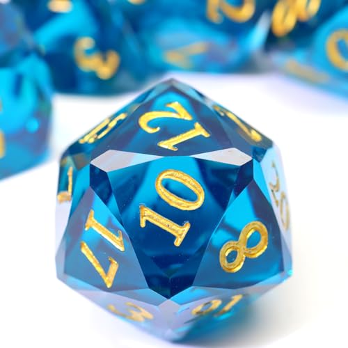 XENOLUX DND Dice Set, Sharp Edge Polyhedral Resin Dice, Deep Blue Diamond Facet Design for Dungeons and Dragons, RPG, Tabletop Games, 7-Die Set with Gold Numbers-Mixed1 - color: Rd-dark Blue