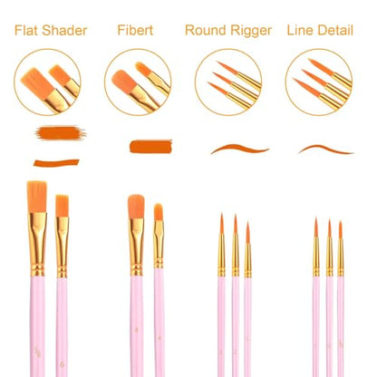 Acrylic Paint Brush Set, 20 Packs/200 pcs Nylon Hair Brushes | Oil and Watercolor, Perfect Suit of Art Painting, Best Present for Painting Pink - size: 200pcs-pink
