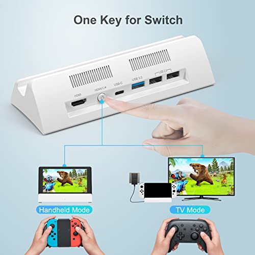 KEKUCULL TV Docking Station for Switch,Docking Station with 4K 1080P HD Adapter and USB 3.0 Port,Replacement for Official Switch Dock(White)