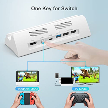 KEKUCULL TV Docking Station for Switch,Docking Station with 4K 1080P HD Adapter and USB 3.0 Port,Replacement for Official Switch Dock(White)