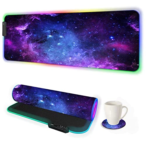DINKY RGB Gaming Mouse Pad, Large Extended Soft Led Mouse Pad with 14 Lighting Modes, Water Resist Keyboard Pad, Computer Keyboard Mousepads Mat 31.4×11.8 inches- Purple Nebula - color: 01, size: 11.8" x 31.4"