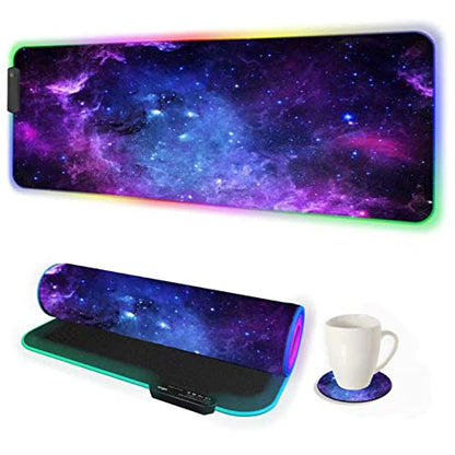 DINKY RGB Gaming Mouse Pad, Large Extended Soft Led Mouse Pad with 14 Lighting Modes, Water Resist Keyboard Pad, Computer Keyboard Mousepads Mat 31.4×11.8 inches- Purple Nebula - color: 01, size: 11.8" x 31.4"
