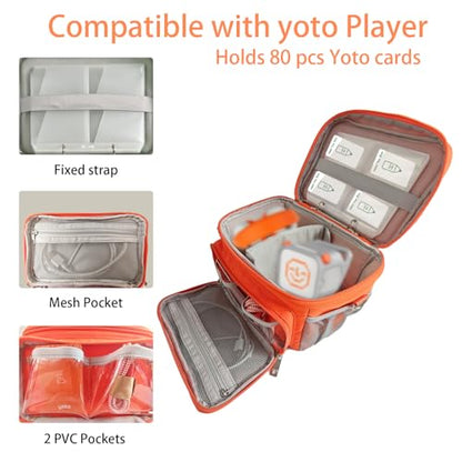 Travel Carrying Case Compatible with Yoto Player Bluetooth Speaker and Headphone Accessories, Card Holder Holds up to 80 Cards with Shoulder Strap, Bag Only (Orange) - color: Orange
