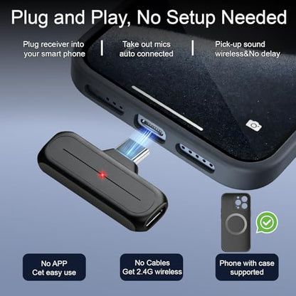 Wireless Mini Lavalier Microphone for iPhone, Android w/ Charging Case | Microphone for Content Creators, 65ft Clip on Dual Mics for TikTok, YouTube, Noise Reduction,Clear Voice, 6H Working Time