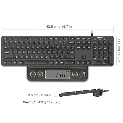 Arteck Backlit USB Wired Full Size Keyboard with Media Hotkey for PC and Laptop